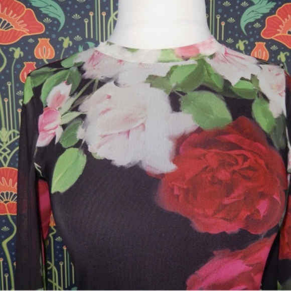 Jade Johnny Was Lolia Rose Print Mesh Midi Dress Nwt XS - Picture 6 of 9